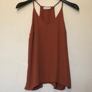 Orange/Rust Colored Racerback “Pink Rose” Tank Top